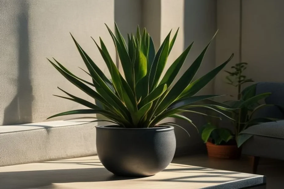 Aspidistra con hojas verde oscuro en rincón con poca luz
