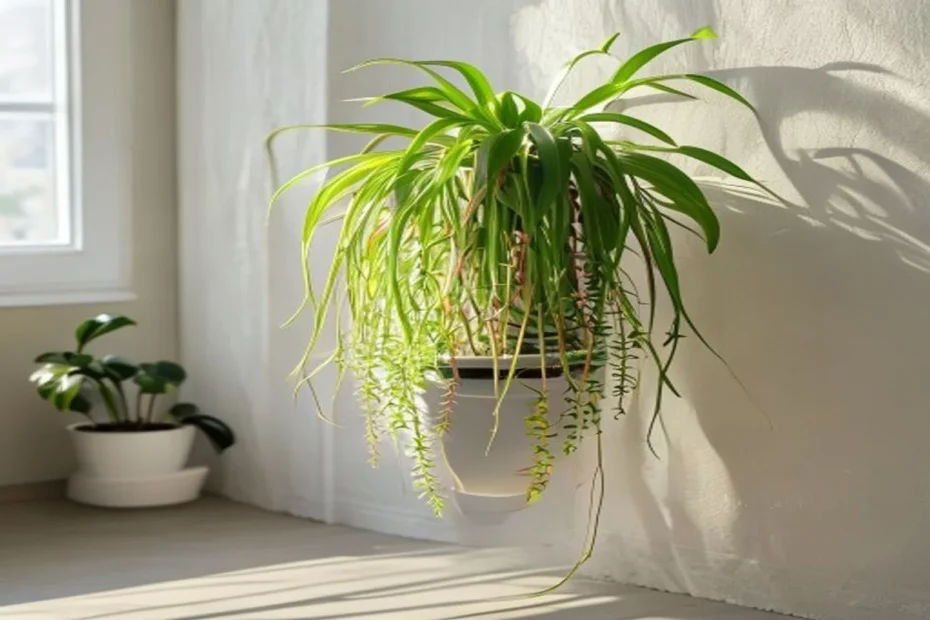 Cinta o malamadre con hijitos colgando en maceta blanca