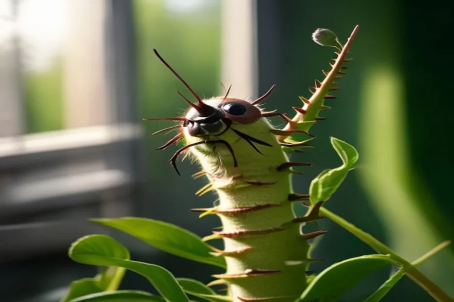 Hoja de planta con insectos de escama marrón