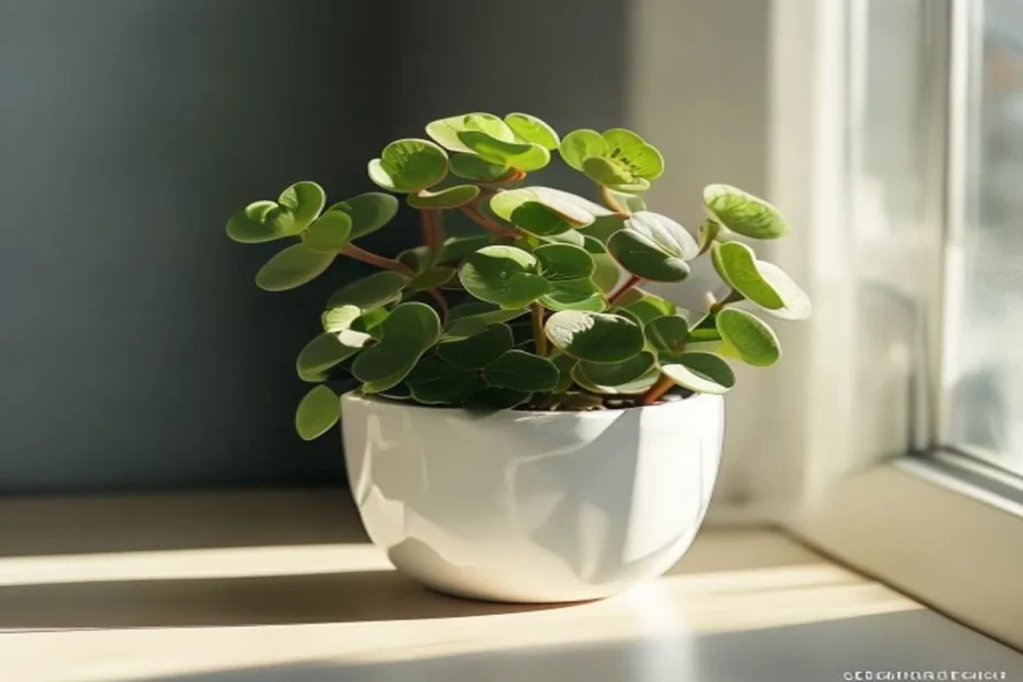 Peperomia en pequeña maceta sobre mesa auxiliar