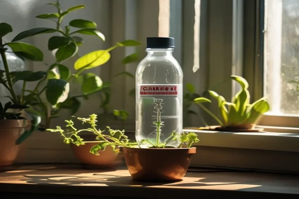 Botella de plástico invertida como sistema de riego automático para plantas